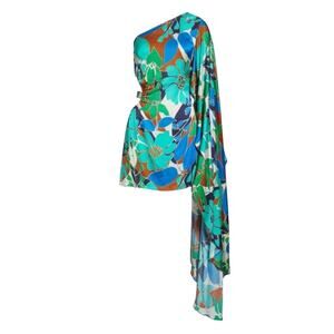 Cult Gaia Malia Floral One Shoulder Mini Dress Botanical Aqua Size XS